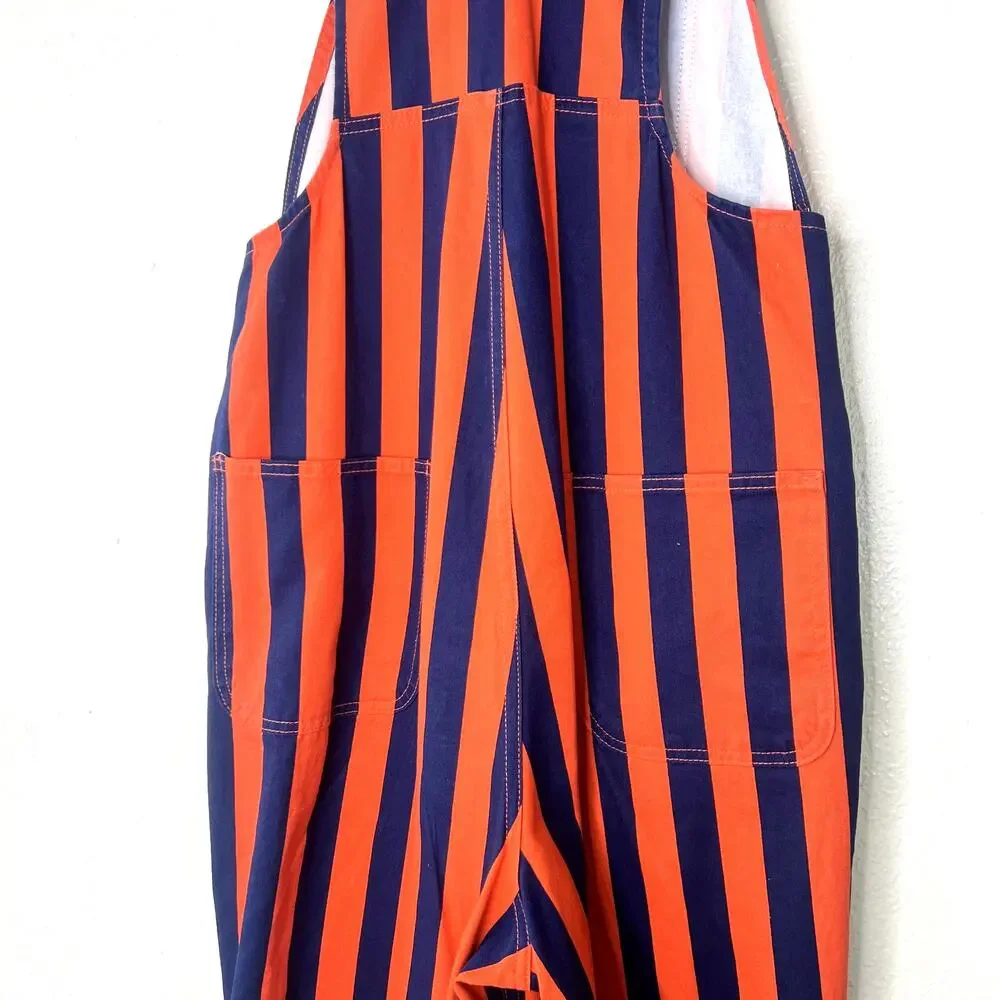 GAME BIBS Orange Navy Blue Striped Overalls Unisex SMALL Broncos Bears Knicks - Picture 7 of 7
